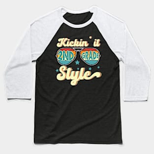 Retro Kickin It 2nd Grade Style Teacher Back To School Gift For Boy Girl Kids Baseball T-Shirt